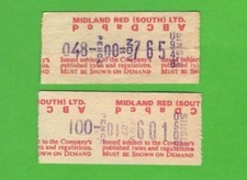 Midland Red (South) Ltd - 2 Setright Bus Tickets - c.1980s