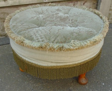 Vintage Footstool 1970s Green Floral tapestry Draylon Padded top Wooden legs