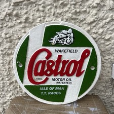 Castrol Motor Oil Wakefield TT Races Cast Iron Wall Sign Motorcycles Garage