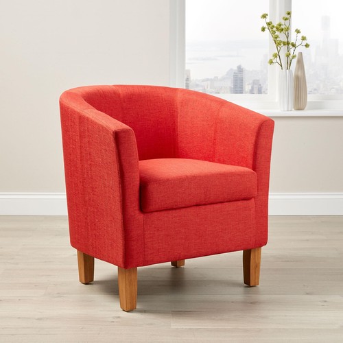Orange fabric tub chair wooden - chair,