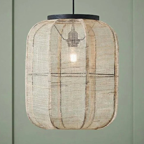 Beige fabric drum pendant - fabric,