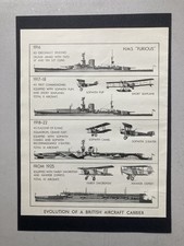 RARE 1938 MILITARY AVIATION PRINT-   EVOLUTION OF A BRITISH AIRCRAFT CARRIER