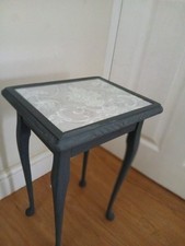 Small Wood Table Side Table Glass Top  Sculpture Legs Antique Looking French Top