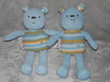 Marks and Spencer Stripey Ted soft toy TWO M&S blue bear teddy