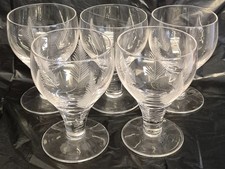 Vintage Set Of 5 Stuart Crystal 'Woodchester' Design Water Goblets - 13x8x8cm