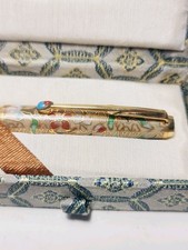 Vintage Floral Design Cloisonne Ballpoint Pen 5" Encased in Chinese Fabric Box