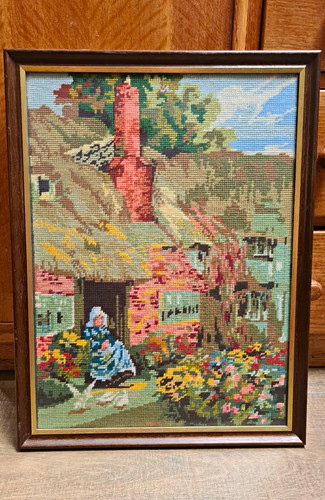 Framed vintage needlepoint - framed,