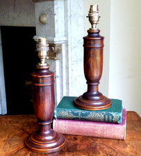 Pair Wooden Lamps Table Desk