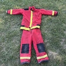 Firefighter Janesville Turnout Bunker Coat Jacket Pants Set Red Captain Uniform