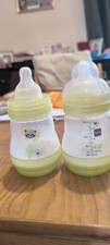 Two Mam Baby Feeding Bottles 160ml 5.5oz With Size 1 Teats