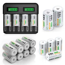 EBL C/D Size C D Cell NI-MH Rechargeable Batteries Pack / Battery Charger Lot