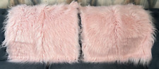 Mongolian Style Pink Faux Fur 50x50cm Soft Square Cushion Pillow Cover 2pk