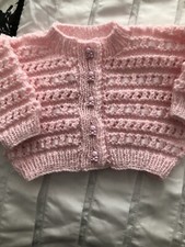 A Gorgeous New Hand  Knitted Pink Baby Cardigan With Pink Ribbon Aged 0-3 Months