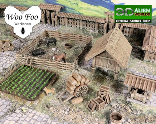 Samurai farmyard set 28mm - farmyard, 3d