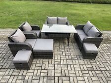 Fimous Wicker Rattan Garden Furniture Set Love Sofa Reclining Chair Dark Grey