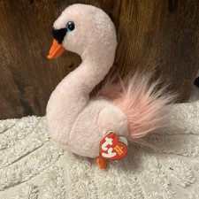 TY Beanie Babies Odette The Swan Pink Soft Plush Toy 8ins With Tags