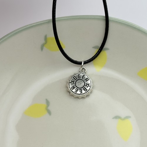 Silver beer cap necklace - cap,