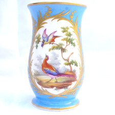 Antique Sevres Style Porcelain Vase Exotic Fancy Birds Blue Celeste BC