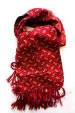 Vintage  Tootal tassled scarf red paisley 60s Rayon ACCS232