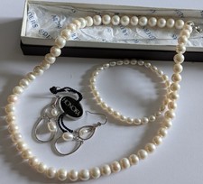 925 silver Honora pearl earrings with real pearl necklace and bracelet lace