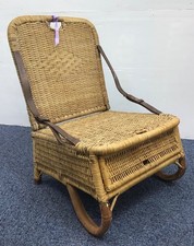 Foldable Picnic Chair-Antique/Vintage-Cane/Wicker Chair & Storage-Collectable-B