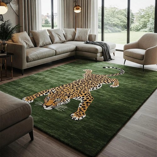 Hand tufted leopard wool area - leopard,