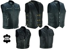 Mens Real Leather Waistcoat Classic Motorcycle Biker Club Genuine Gillet Vest