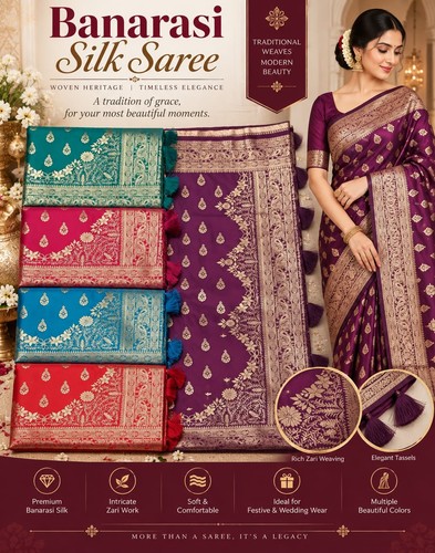 Banarasi style silk saree - silk,