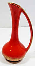 Vintage Retro Art Pottery Orange / Gold Flack Drip Glaze MCM Pitcher Vase