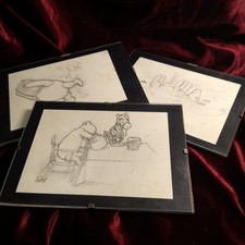 3 x Winnie The Pooh Piglet Tigger Eeyore Storyboard Printed Sketches Glass Frame