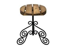 Table 42 cm Wooden Top Plant Pot Stand Steel Legs Outdoor Garden Pride