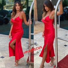 Zara BLOGGER FAVOURITE satin midi red dress size S