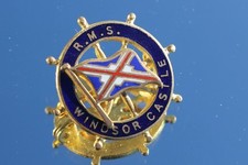 UNION CASTLE LINE RMS WINDSOR CASTLE GILT METAL ENAMEL PURCHASED ONBOARD