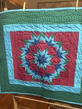 37x41 Beautiful Broken Star Amish Hand Stitched Quilt 