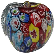 Millefiori Glass Apple Paperweight Colourful Floral Decorative Ornament 6193