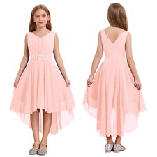Kids Flower Girls High Low Dress Chiffon Wedding Bridesmaid Party Prom Dresses