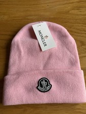 Moncler Pink Wool Beanie Hat with Black Logo One Size