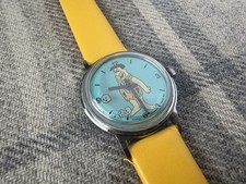 1970s Timex Fred Flintstone Blue MYSTERY DICE Mechanical Watch - Vintage working