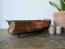 XL Antique Hammered Copper Pot Roll Edge Dovetail Seam Brass Lion Planter Window