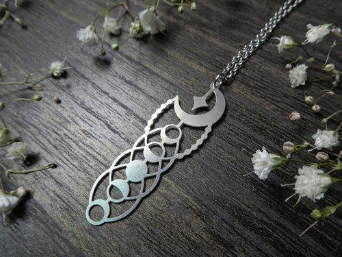 Moon phase necklace - moon, silver