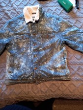 DENIM JACKET COAT FUR LINED MENS LARGE PUNK ROCK SKINHEAD BLEACHED CUSTOMISED