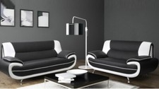 Palermo Napoli 3+2 Seater Faux Leather Modern Retro Couches Karol Onyx sofa set