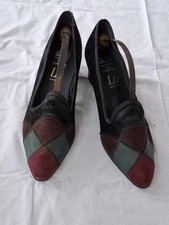 Vintage 70s Womens Shoes Size UK 5 EU 38 Suede Colorblock
