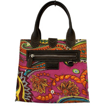 Osprey London Small Canvas Tote Handbag – Pink Paisley Print with Leather Handle