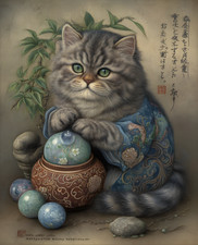 8x10 Cat Sitting Next To Vase