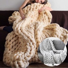 Chunky Knit Blanket Giant Throw Wool Handwoven Bed Sofa Chair Mat 120 by 100 cm
