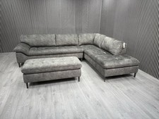 DFS CORNER SOFA + LARGE FOOTSTOOL IN GREY FABRIC RRP £2599.99