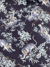 Japanese cotton fabric tiger tattoo blue  jungle oriental chinoiserie upholstery