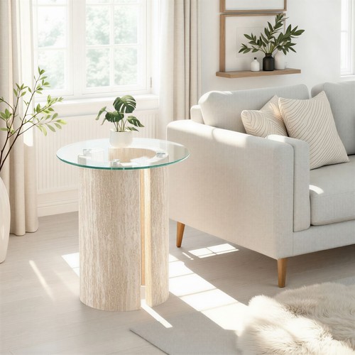 Modena oval glass side table - side,