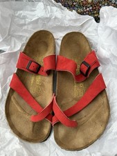 Birkenstock Papillio Tabora Sandals Red Leather Worn Twice Size 7.5 EU 41 Reg